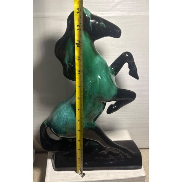 Blue Mountain Pottery Rearing Horse Large 14" Tall Green Drip Glaze MCM READ - Picture 13 of 14